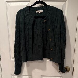 LOFT Green Cable Knit Cardigan Sweater